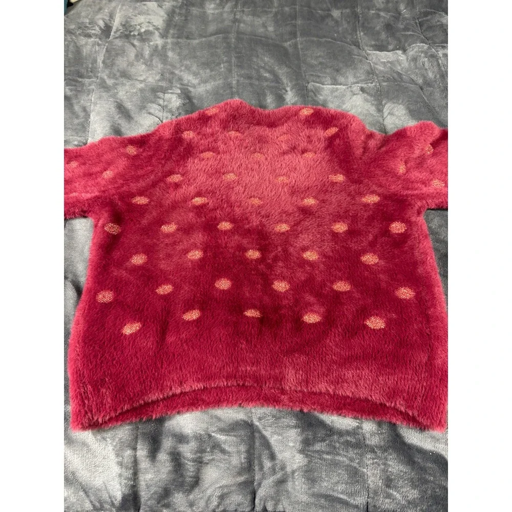 Marine Layer Womens XL Burgundy‎ Fuzzy Eyelash Knit Gold Polka Dot Sweater 5385